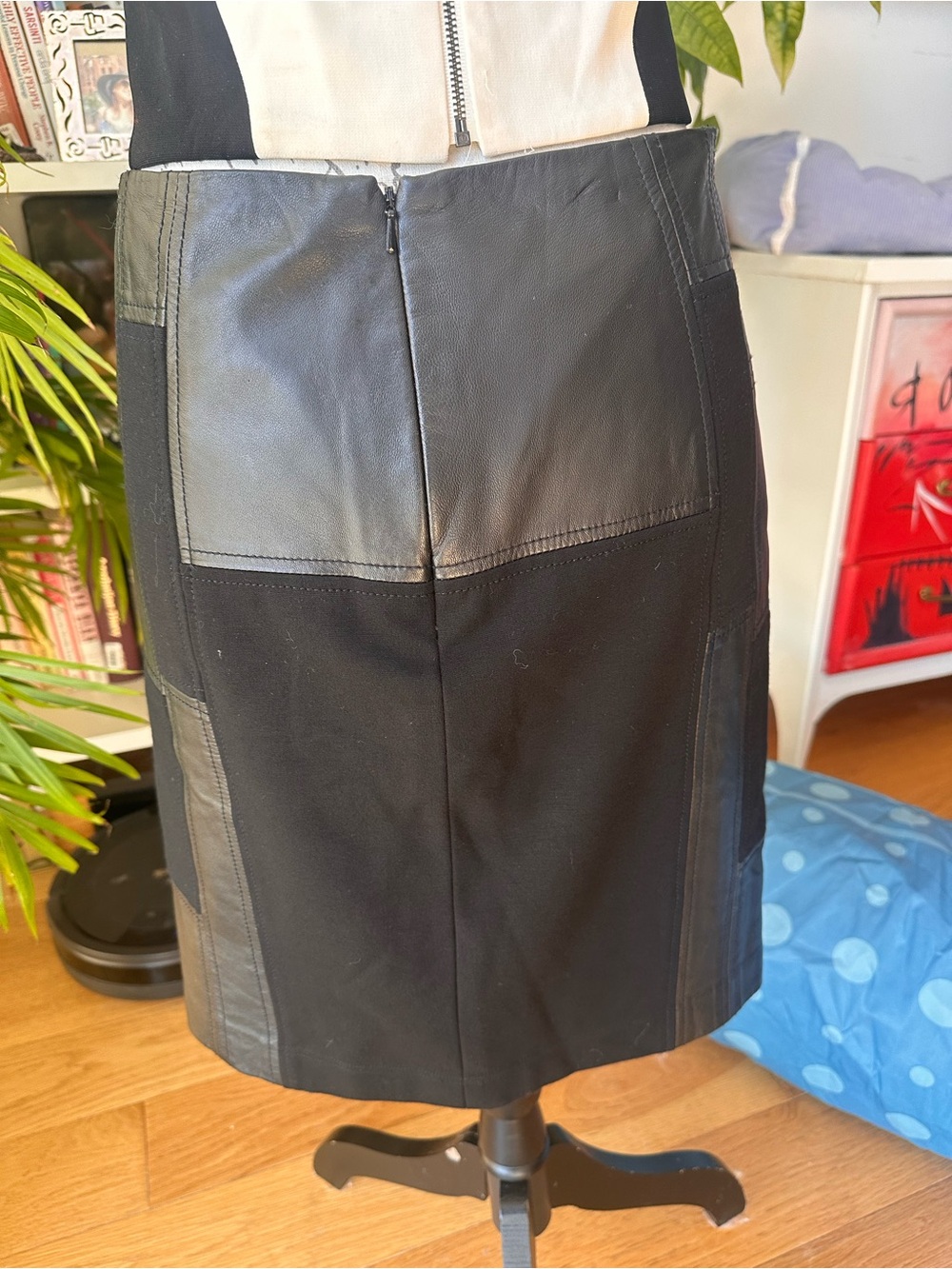 Black Genuine Leather Panel pencil Skirt